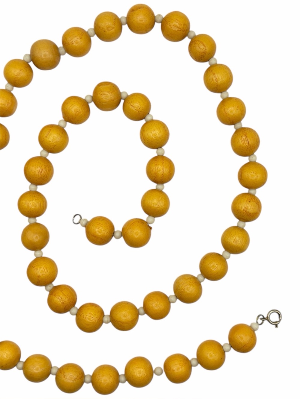 Vintage Mustard Yellow Wood Bead Long Necklace Boho Statement Jewelry